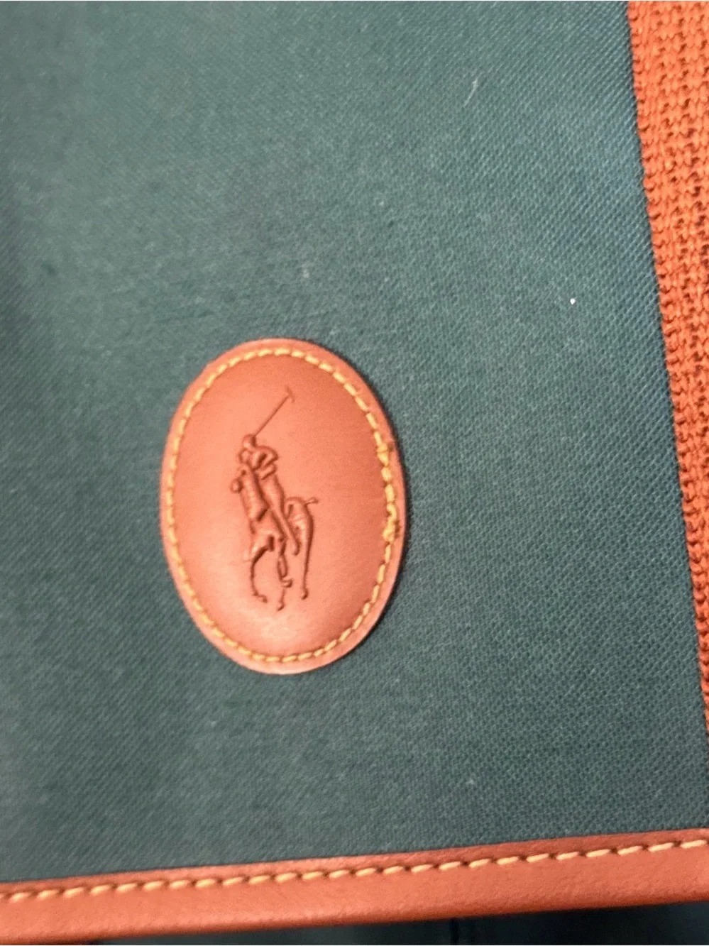 Ralph Lauren Green Canvas Messenger with Brown Leather Trim